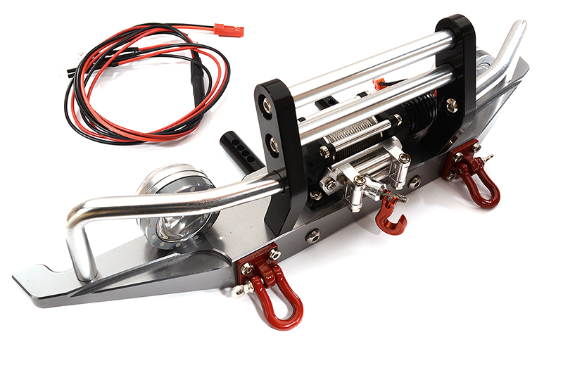 C26546GUN Machined Front Bumper w/ Winch & LED (2) for SCX-10 Dingo & Honcho 43mm Mount - Image 1