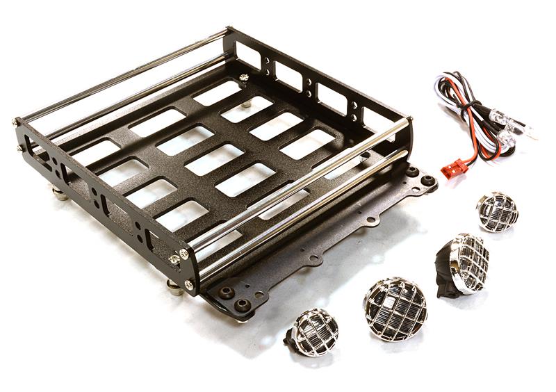 C26552BLACK Realistic 1/10 Scale Alloy Luggage Tray 132x115x29mm with 4 LED Spot Light Set - Image 1