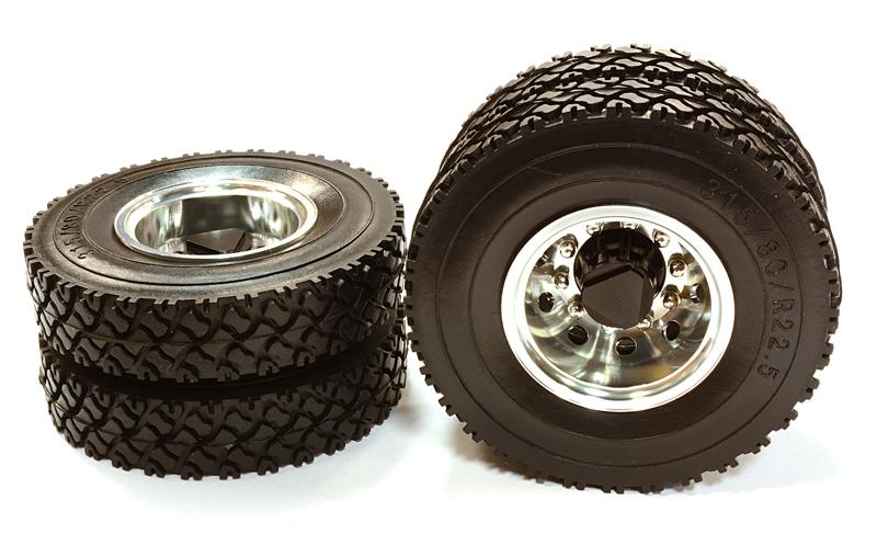 C26587BLACK Machined Alloy T6 Rear Dually Wheel & XC Tire for Tamiya 1/14 Scale Trucks - Image 1