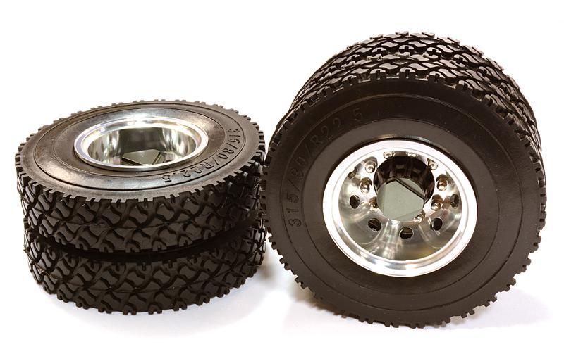C26587GUN Machined Alloy T6 Rear Dually Wheel & XC Tire for Tamiya 1/14 Scale Trucks - Image 1