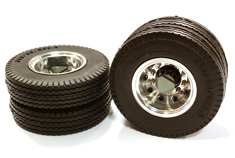 C26588GUN Machined Alloy T6 Rear Dually Wheel & XE Tire for Tamiya 1/14 Scale Trucks - Image 1