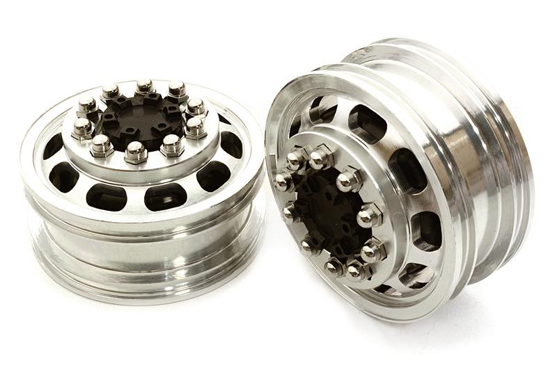 C26590BLACK Billet Machined Alloy T5 Front Wheel Set for Tamiya 1/14 Scale Tractor Trucks - Image 1