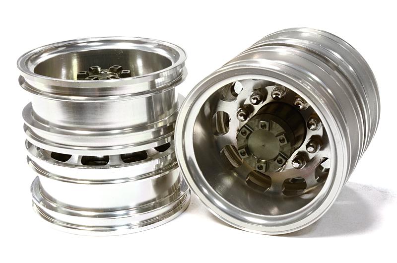 C26591GUN Machined Alloy T5 Rear Dually Wheel (2) for Tamiya 1/14 Scale Tractor Trucks - Image 1