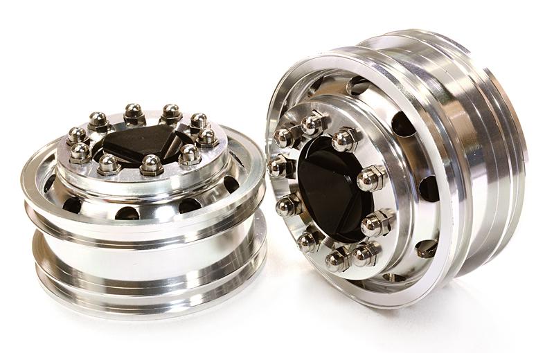 C26592BLACK Billet Machined Alloy T6 Front Wheel Set for Hex Type 1/14 Scale Tractor Trucks - Image 1