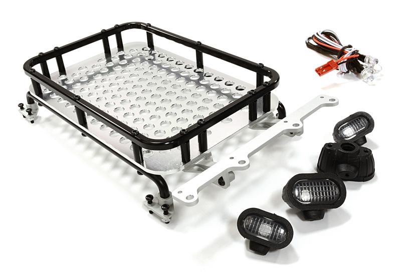 C26611BLACK Realistic 1/10 Scale Alloy Luggage Tray 154x98x33mm with 4 LED Spot Light Set - Image 1
