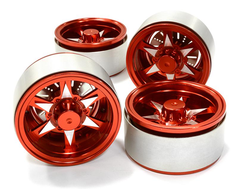 C26614RED 1.9 Size Billet Machined Alloy 6V Spoke Wheel(4)High Mass Type for Scale Crawler - Image 1