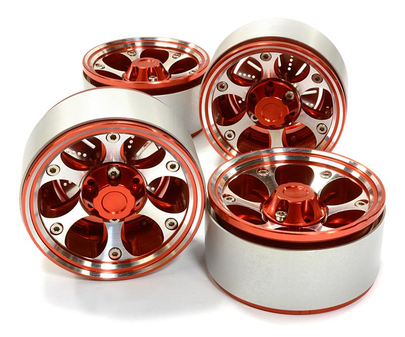 C26615RED 1.9 Size Billet Machined Alloy 6H Spoke Wheel(4)High Mass Type for Scale Crawler - Image 1
