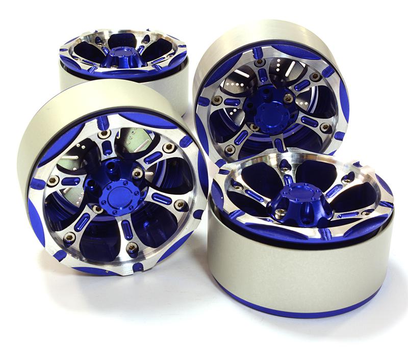C26617BLUE 1.9 Size Billet Machined Alloy 6X Spoke Wheel(4)High Mass Type for Scale Crawler - Image 1