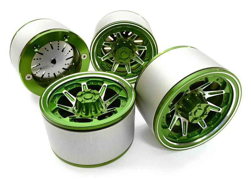 C26618GREEN 2.2 Size Billet Machined Alloy 8D Spoke Wheel(4)High Mass Type for Scale Crawler - Image 1