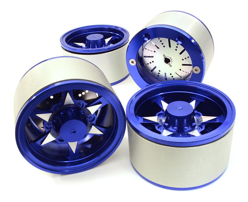 C26619BLUE 2.2 Size Billet Machined Alloy 6V Spoke Wheel(4)High Mass Type for Scale Crawler - Image 1
