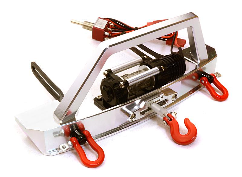 C26628SILVER Realistic High Torque Winch w/ Scale Front Bumper for Axial 1/10 SCX-10 - Image 1
