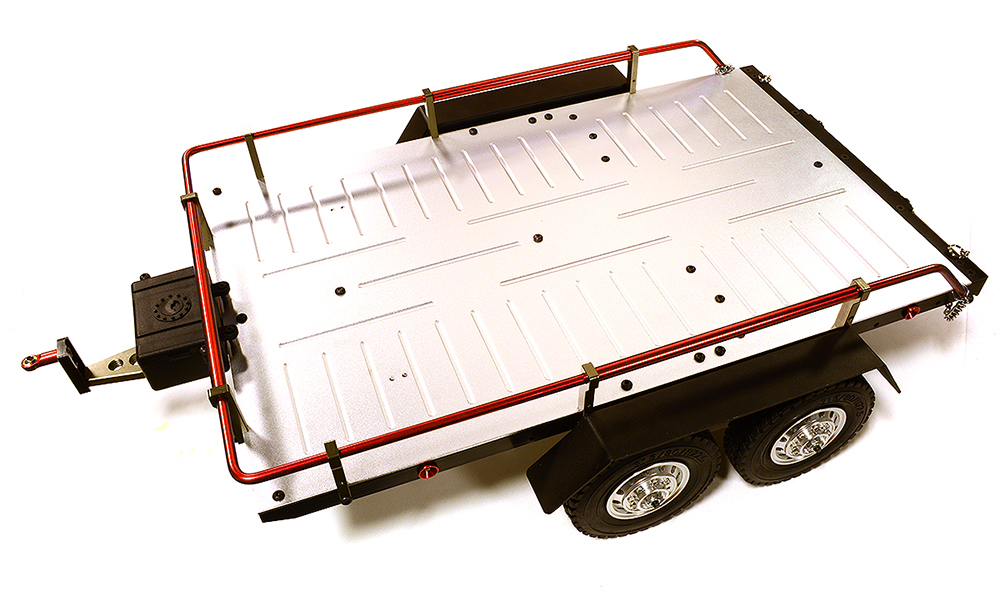 C26670RED Red V2 Machined Alloy Flatbed Dual Axle Trailer Kit for 1/10 Scale RC Cars - Image 1