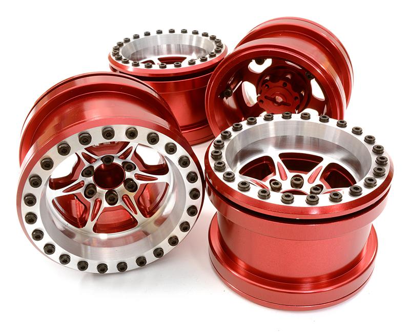 C26702RED Billet Machined 6 Spoke Wheel Set (4) for Axial 1/10 Yeti Rock Racer - Image 1