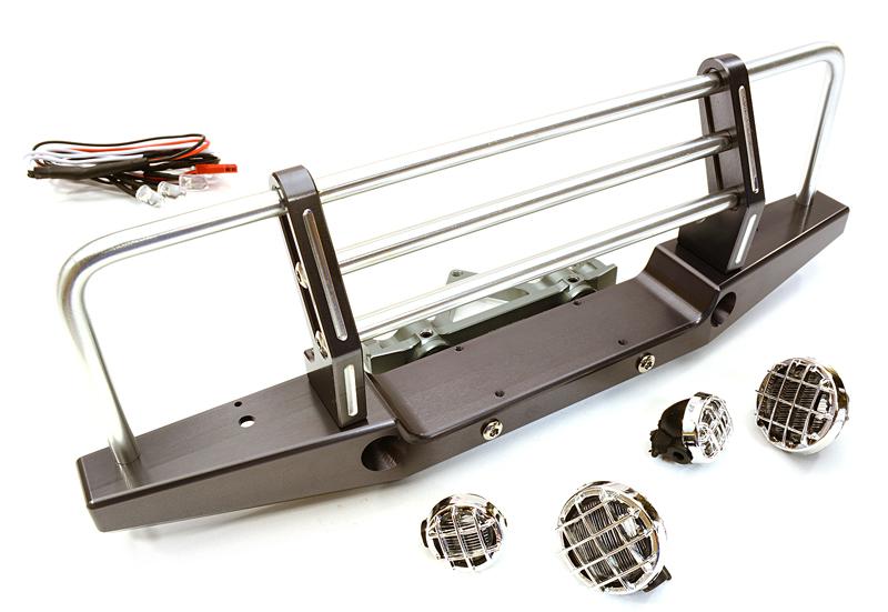 C26763GUN Realistic 1/10 Front Bumper w/ 43mm Mount & LED Lights for Axial SCX-10 Crawler - Image 1