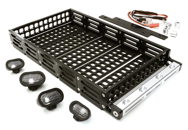 C26768BLACK Realistic 1/10 Scale Alloy Luggage Tray 192x107x24mm with 4 LED Spot Light Set - Image 1
