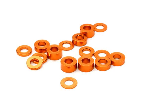 C26777ORANGE Billet Machined 16pcs Aluminum M3x6 Washer Spacer (0.5, 1, 2, 3mm) - Image 1