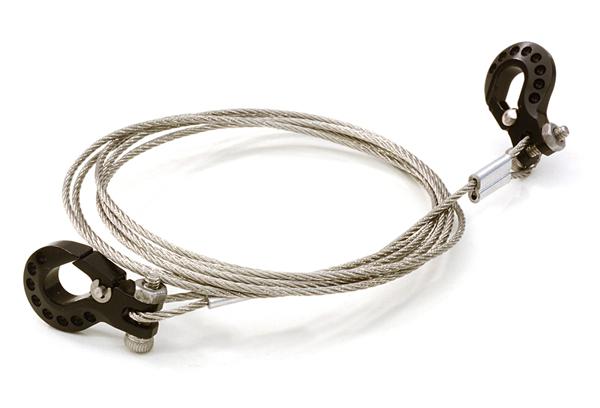 C26847BLACK 1/10 Model Scale Recovery Winch Cable w/ Hooks for Off-Road Crawler - Image 1