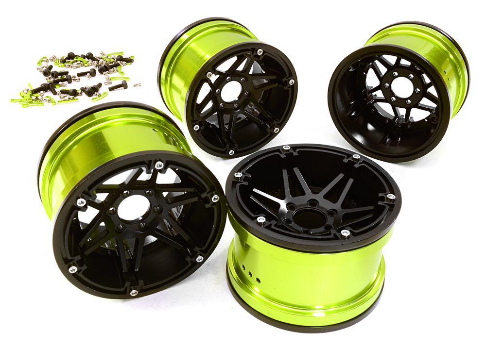 C26869GREEN Machined 6 Spoke 2.2 6-Bolt Type Wheels for 1/10 Scale Rock Crawler W=43mm - Image 1