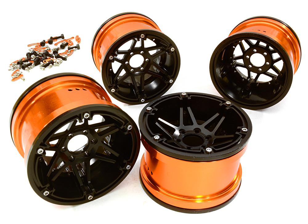 C26869ORANGE Machined 6 Spoke 2.2 6-Bolt Type Wheels for 1/10 Scale Rock Crawler W=43mm - Image 1