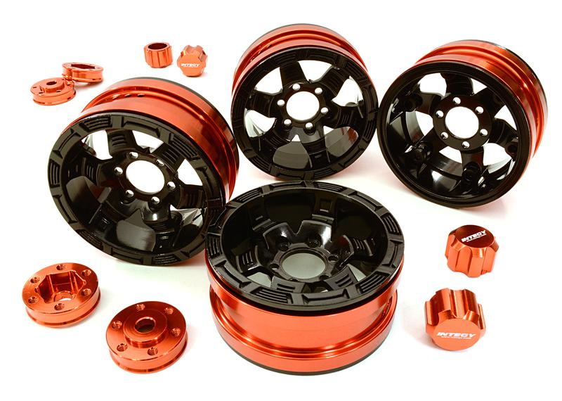 C26877RED Billet Machined 6 Spoke Wheels w/ 6 Bolt S-Adapters for Most 1.9 Scale Crawler - Image 1