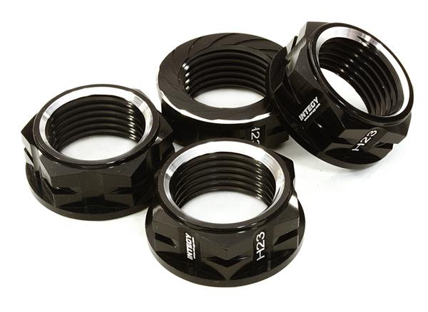 C26885BLACK Billet Machined Serrated 23mm Hex Wheel Nut(4) for 1/10 & 1/8 Size Monster Truck - Image 1