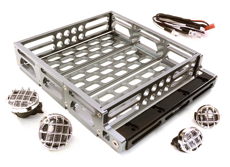 C26899GUN Realistic 1/10 Scale Alloy Luggage Tray 125x106x24mm with 4 LED Spot Light Set - Image 1