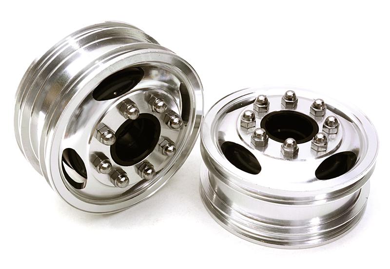 C26921SILVER Billet Machined Alloy T7 Front Wheel Set for Tamiya 1/14 Scale Tractor Trucks - Image 1