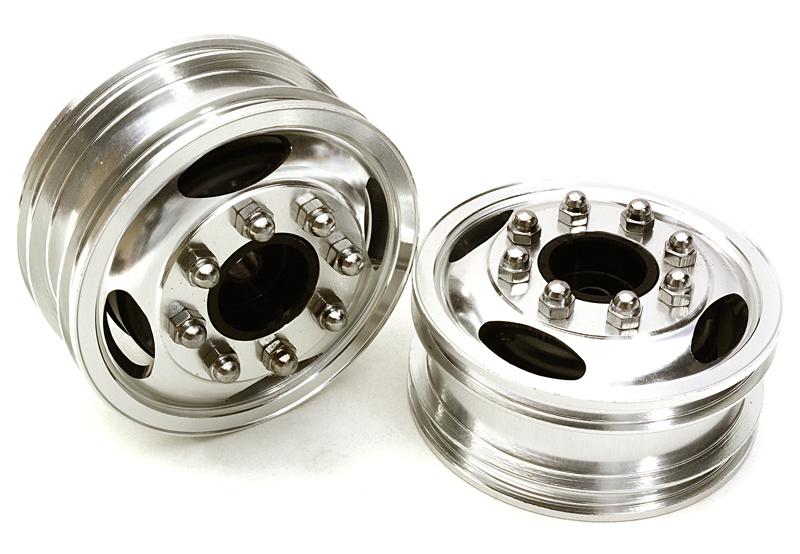 C26922SILVER Billet Machined Alloy T7 Front Wheel Set for Hex Type 1/14 Scale Tractor Trucks - Image 1