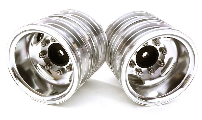 C26923SILVER Machined Alloy T7 Rear Dually Wheel Set for Tamiya 1/14 Scale Tractor Trucks - Image 1