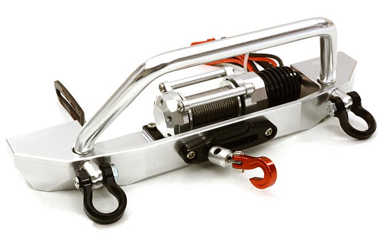 C26990SILVER Realistic High Torque Winch w/ Scale Front Bumper for Axial 1/10 SCX10 II - Image 1