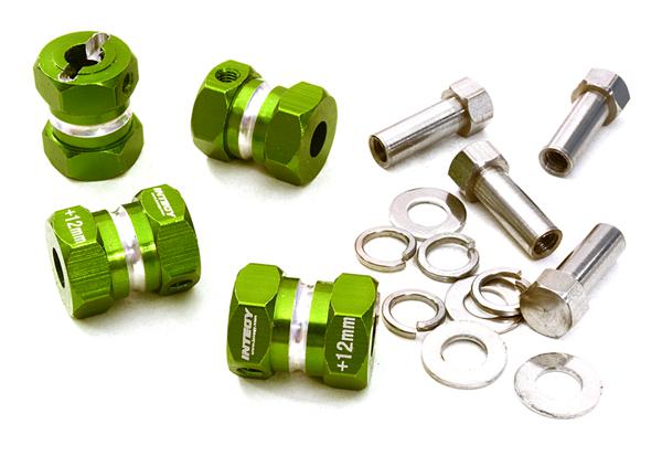 C27012GREEN 12mm Hex Wheel (4) Hub +12mm Offset for 1/10 Scale Truck & Buggy - Image 1