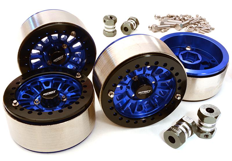 C27029BLUE 1.9 Size Machined High Mass Wheel (4) w/14mm Offset Hubs for 1/10 Scale Crawler - Image 1