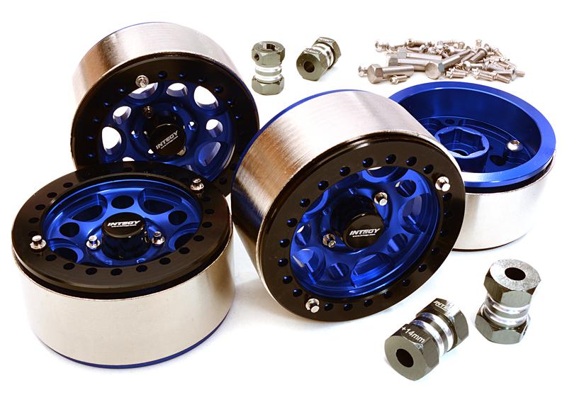 C27030BLUE 1.9 Size Machined High Mass Wheel (4) w/14mm Offset Hubs for 1/10 Scale Crawler - Image 1