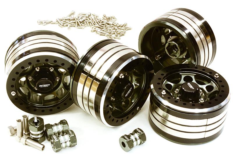 C27033GUN 2.2x1.5-in. Machined High Mass Wheel (4) w/14mm Offset Hubs for 1/10 Crawler - Image 1