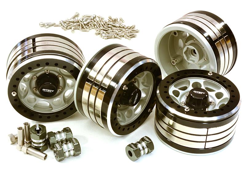 C27033HARD 2.2x1.5-in. Machined High Mass Wheel (4) w/14mm Offset Hubs for 1/10 Crawler - Image 1