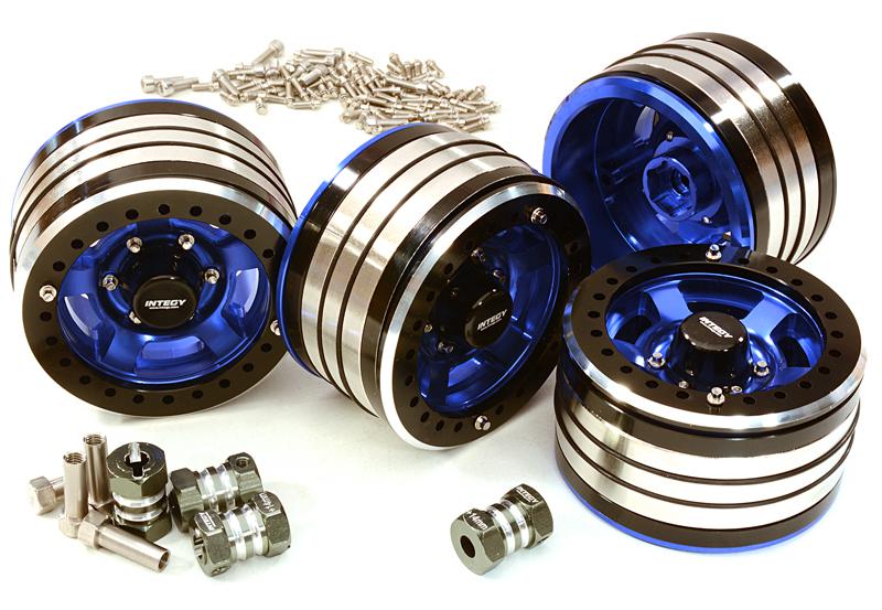 C27034BLUE 2.2x1.5-in. Machined High Mass Wheel (4) w/14mm Offset Hubs for 1/10 Crawler - Image 1