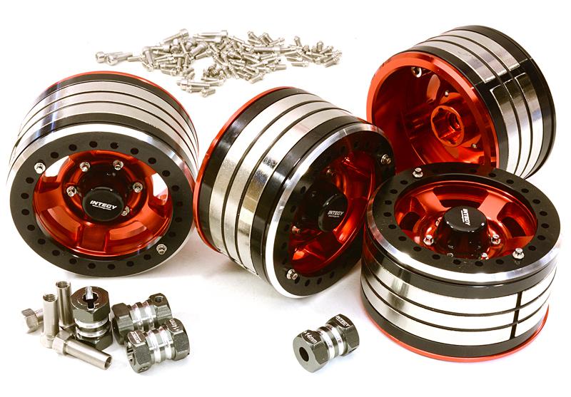 C27034RED 2.2x1.5-in. Machined High Mass Wheel (4) w/14mm Offset Hubs for 1/10 Crawler - Image 1