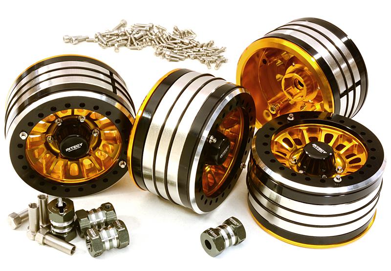 C27035GOLD 2.2x1.5-in. Machined High Mass Wheel (4) w/14mm Offset Hubs for 1/10 Crawler - Image 1