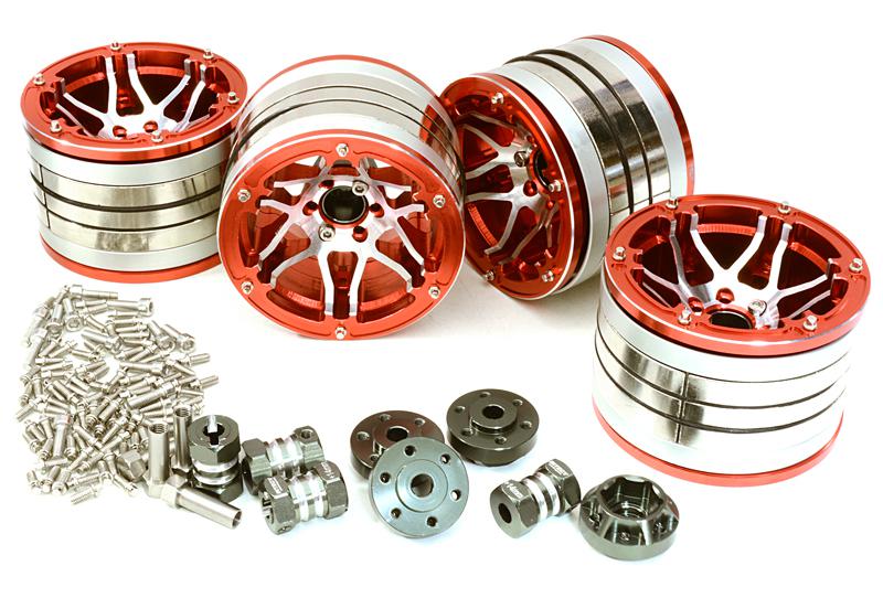 C27036RED 2.2x1.75-in. Machined High Mass Wheel (4) w/14mm Offset Hubs for 1/10 Crawler - Image 1