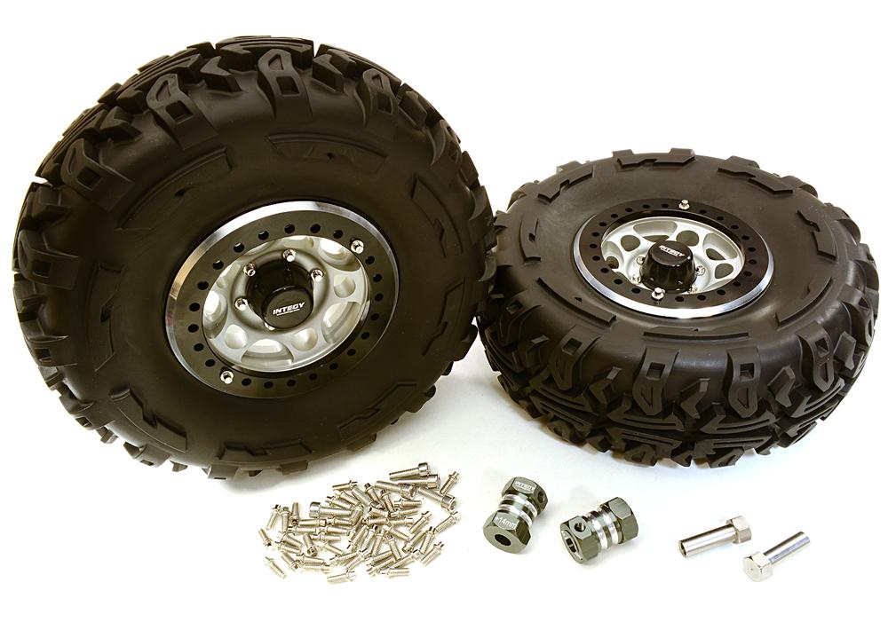 C27037HARD 2.2x1.5-in. High Mass Wheel, Tires & 14mm Offset Hubs for 1/10 Crawler OD=128mm - Image 1