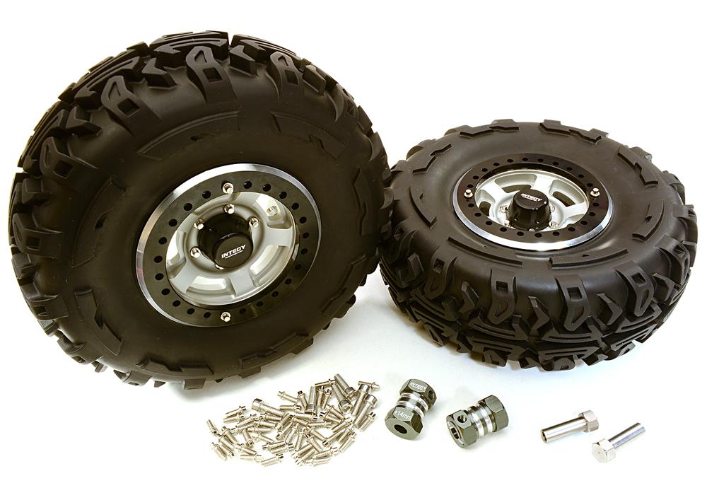 C27038HARD 2.2x1.5-in. High Mass Alloy Wheel, Tires & 14mm Offset Hubs for 1/10 Crawler - Image 1