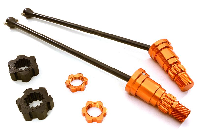 C27070ORANGE Universal Drive Shafts w/ Stub Axles (2) for Traxxas X-Maxx 4X4 7750 7751 - Image 1