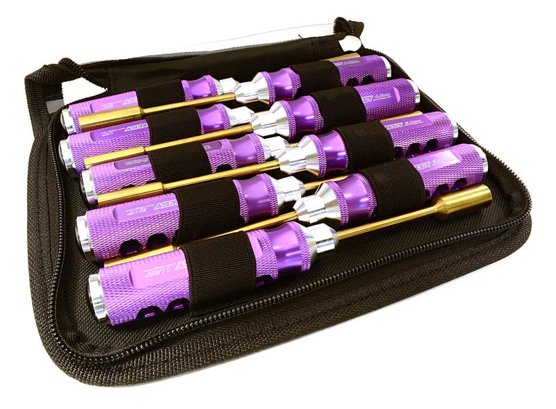 C27110PURPLE Professional 9pcs Nut Driver Set w/ 22mm Size Handle & Tool Carrying Bag - Image 1