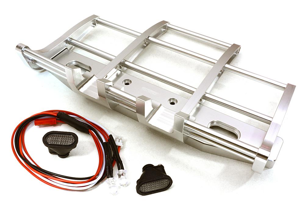 C27116SILVER CNC Alloy Front Bumper w/ LED for Tamiya 1/14 King Hauler & Globe Liner - Image 1
