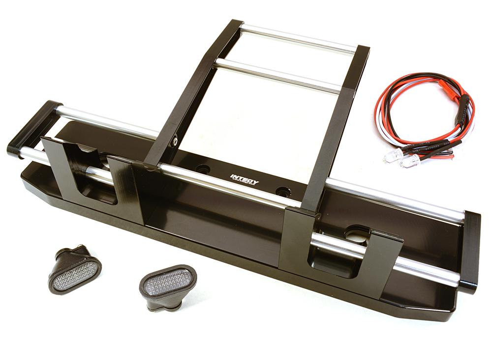 C27117BLACK CNC Alloy Front Bumper w/ LED for Tamiya 1/14 King Hauler & Globe Liner - Image 1