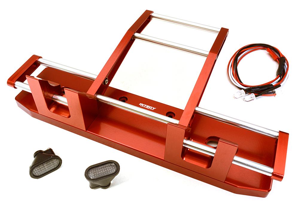 C27117RED CNC Alloy Front Bumper w/ LED for Tamiya 1/14 King Hauler & Globe Liner - Image 1