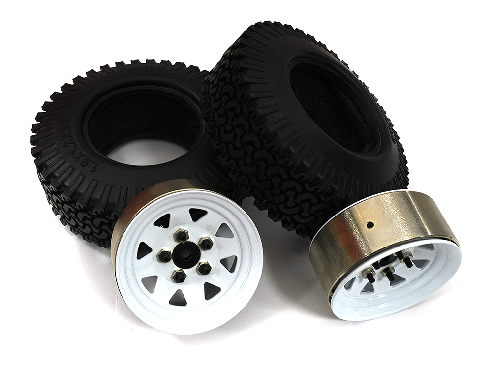 C27248WHITE Realistic Spoke Off-Road 1.9 Size Wheel & All Terrain Tire (2) (O.D.=118mm) - Image 1