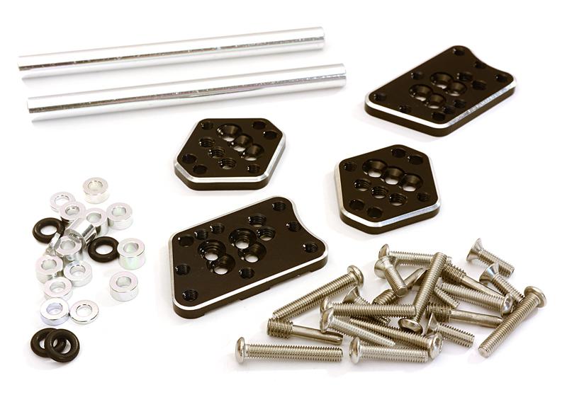 C27306BLACK Billet Machined Adjustable Shock Mount Plate (4) for Axial 1/10 SCX10 II - Image 1