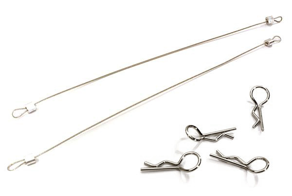 C27665SILVER Secured Body Clip (4) with 140mm Retainer Link for 1/10 Off-Road Crawler - Image 1