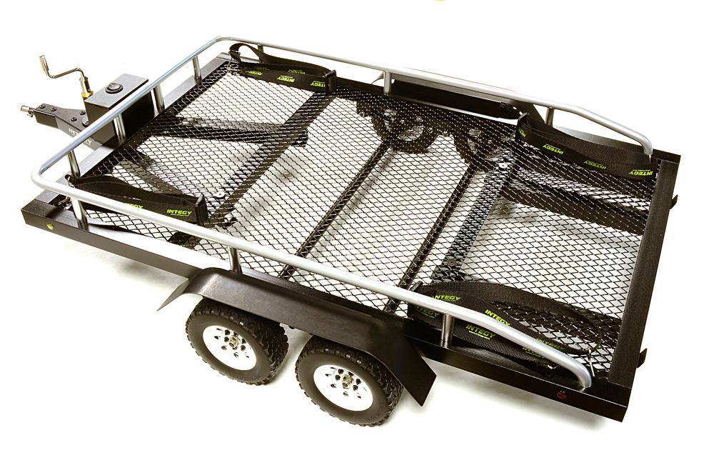 C27734BLACK Machined Alloy Flatbed Dual Axle Car Trailer Kit for 1/10 Scale RC 640x370x110mm - Image 1